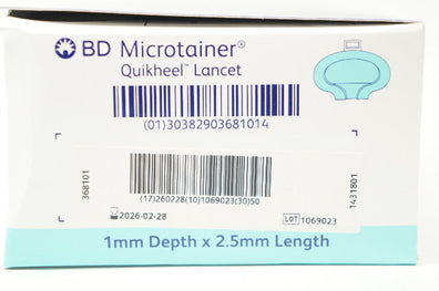 BD 368101 Microtainer Quikheel Lancet 1mm x 2.5mm - Box of 50